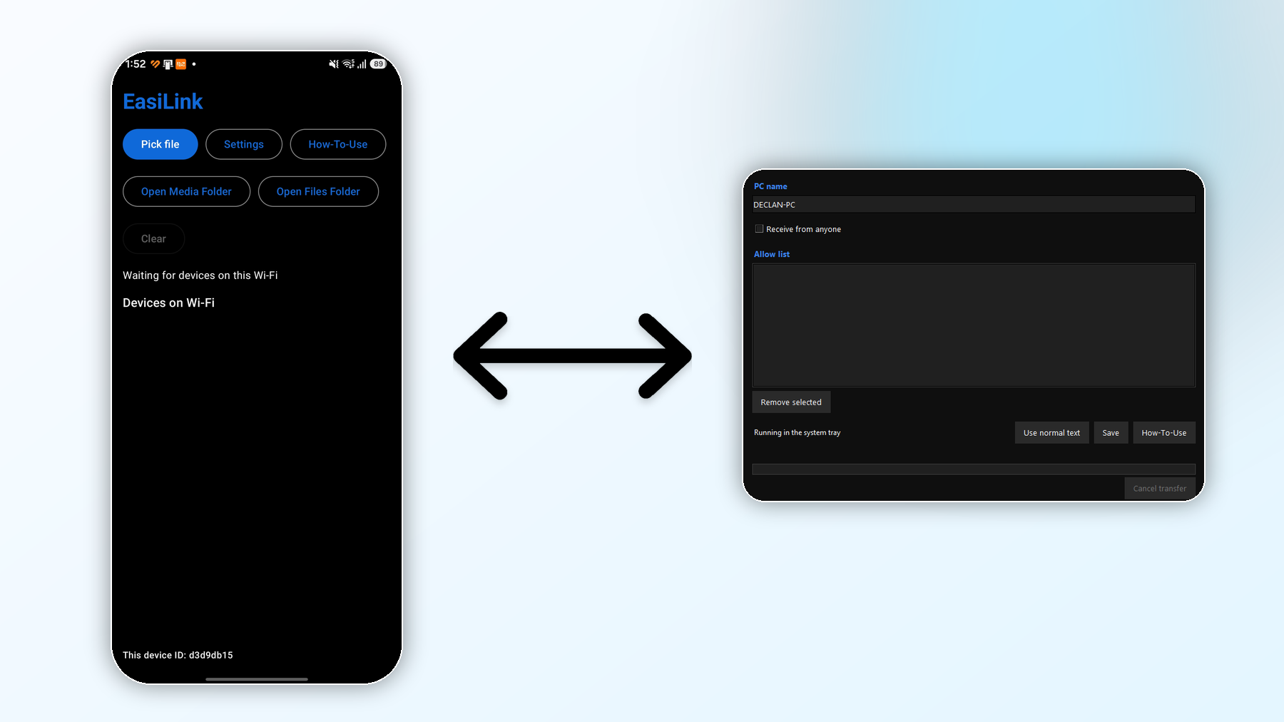 EasiLink direct transfer between phone and PC